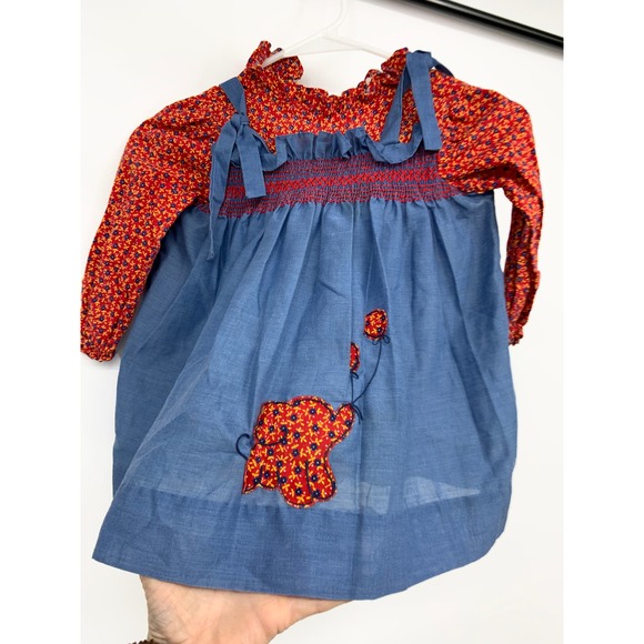 Vtg Miss Quality Elephant Balloon Prairie Dress Red Blue Floral Ruffled Sz 4 - Picture 1 of 4